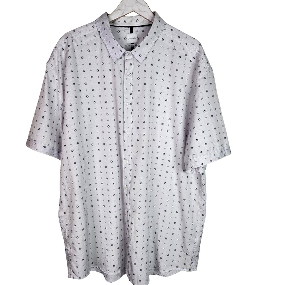 JB HOLT Shirt Mens 3XL White Geometric Print Short Sleeve Button Stretch Knit